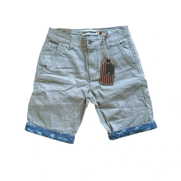 Tailor Vintage British Khaki Shorts Slim Fit Roll up Beige 28W NWT - Picture 1 of 10